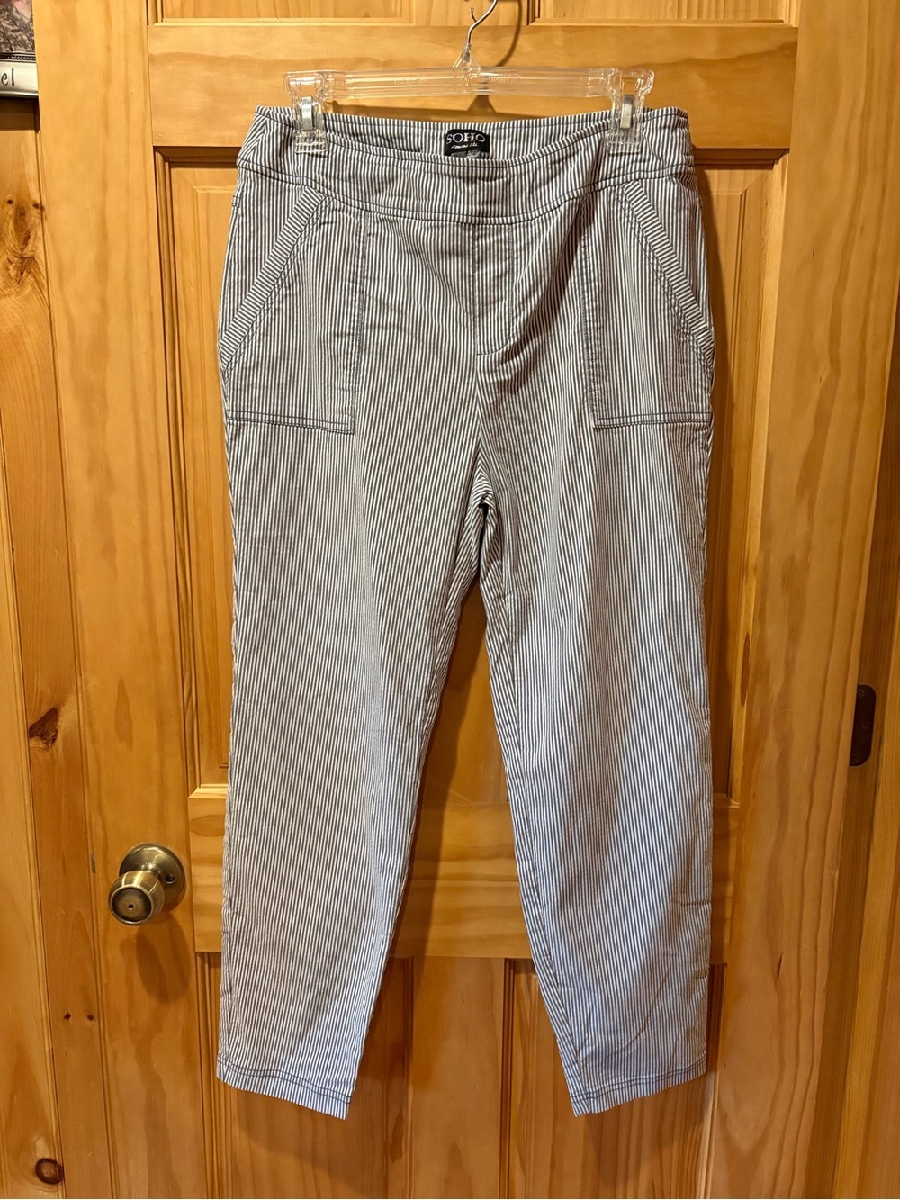 SOHO Blue White Railroad blue white Stripe Pull On Tapered Ankle Pants Size L